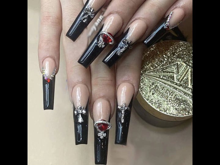 misud-press-on-nails-long-coffin-fake-nails-with-punk-designs-black-french-tip-ballerina-acrylic-nai-1