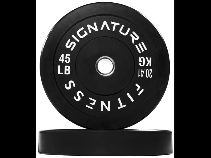 signature-fitness-2-olympic-bumper-plate-weight-plates-with-steel-hub-45lb-pair-1