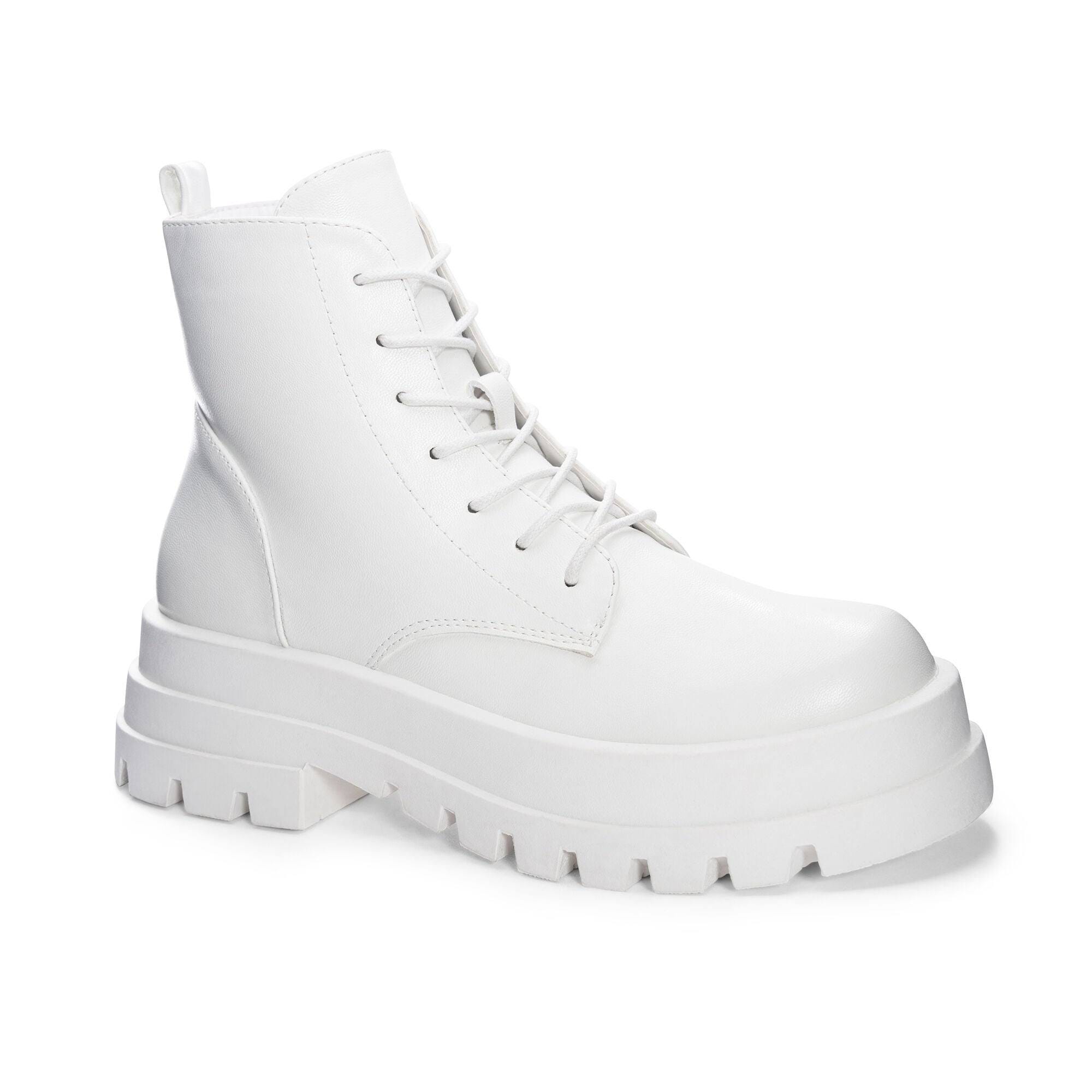 Bold Ankle-High White Combat Booties - Vegan Leather for Women | Image