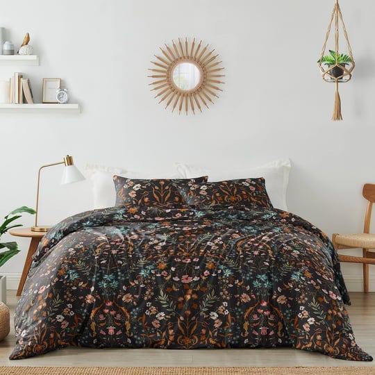 sweet-jojo-designs-boho-bohemian-farmhouse-black-and-orange-wildflower-garden-floral-duvet-comforter-1