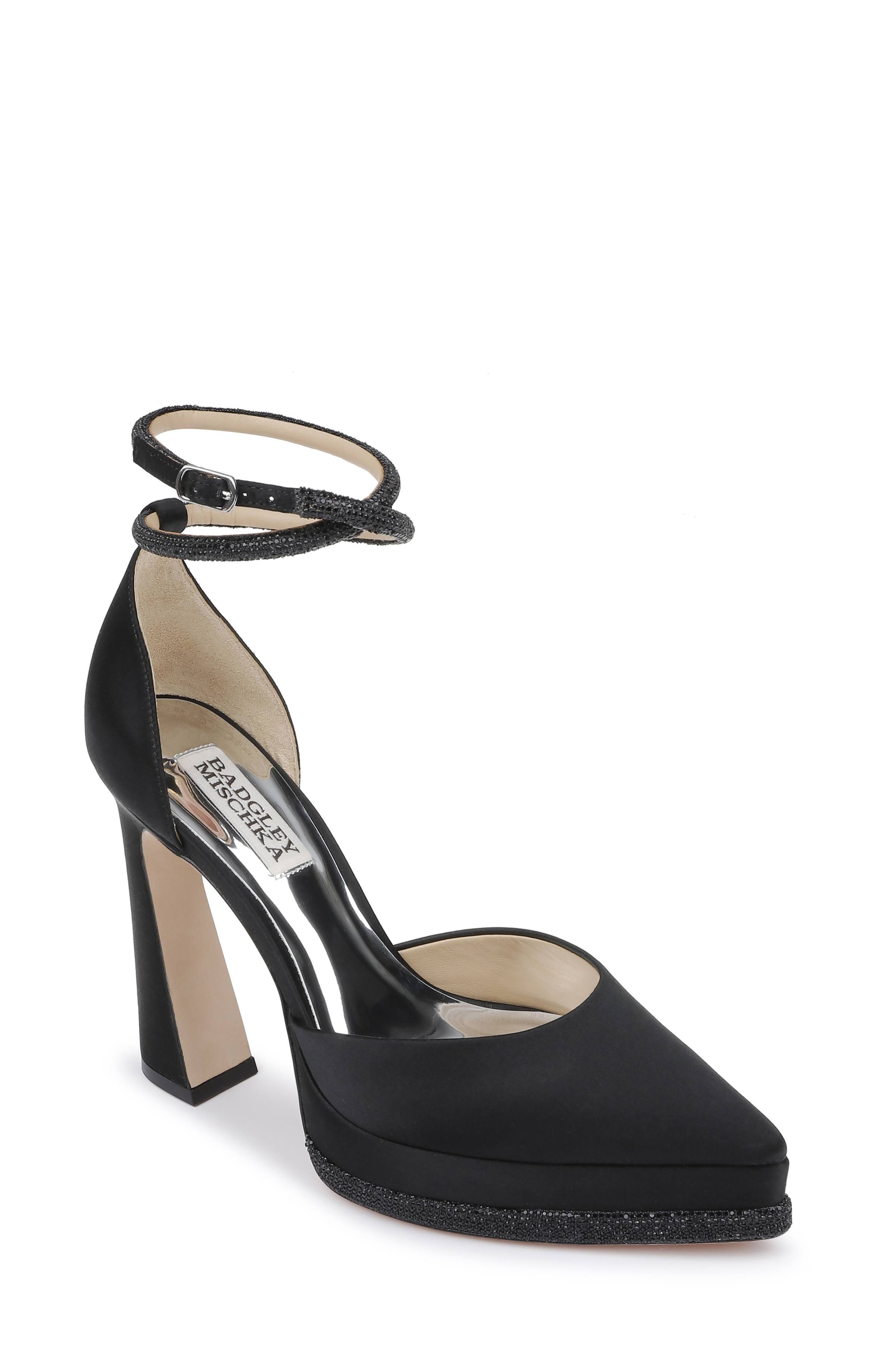 Elegant Badgley Mischka Eliana Platform Satin Pumps in Black | Image