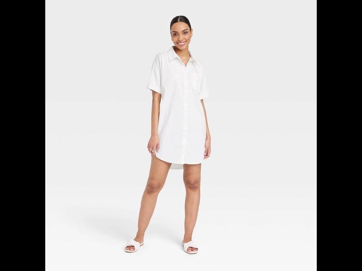 new-womens-short-sleeve-shirtdress-a-new-day-white-xs-1