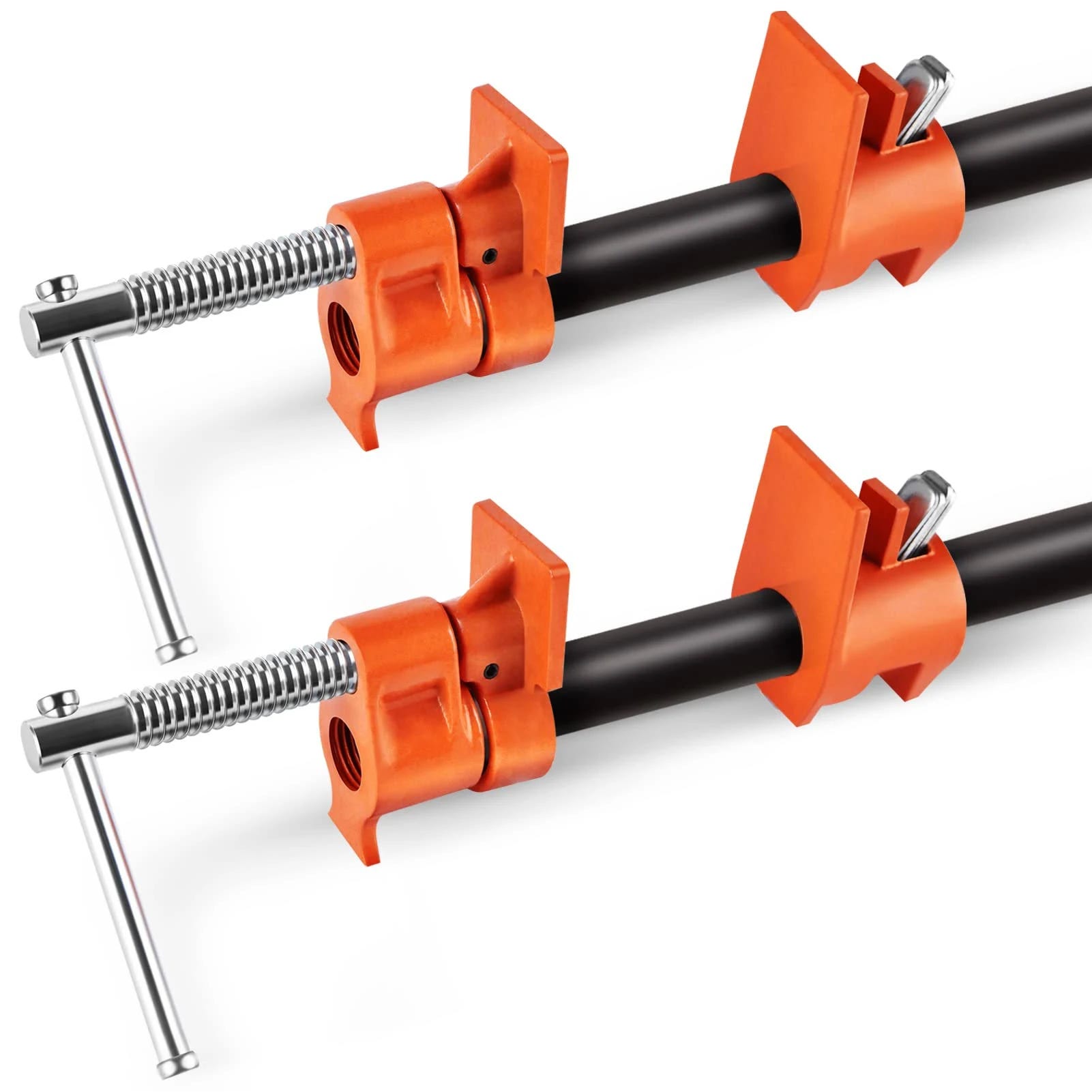 Efficient and Adjustable 1/2-inch Pipe Clamps Set - Black Stainless Steel and Ergonomic Orange Handle | Image