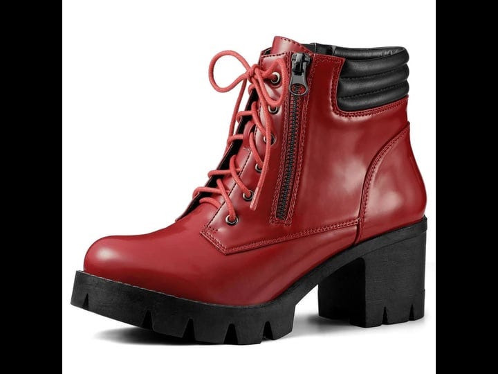 unique-bargains-womens-chunky-heel-lace-up-zipper-combat-boots-red-1