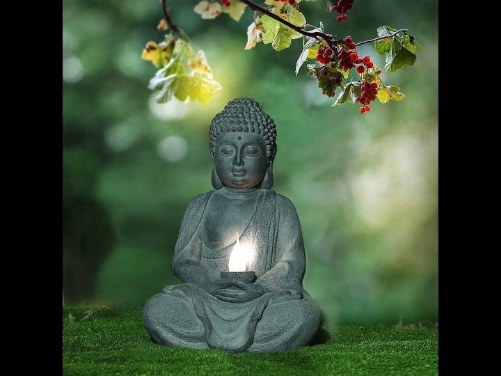 luxenhome-gray-mgo-meditating-buddha-statue-with-solar-light-1