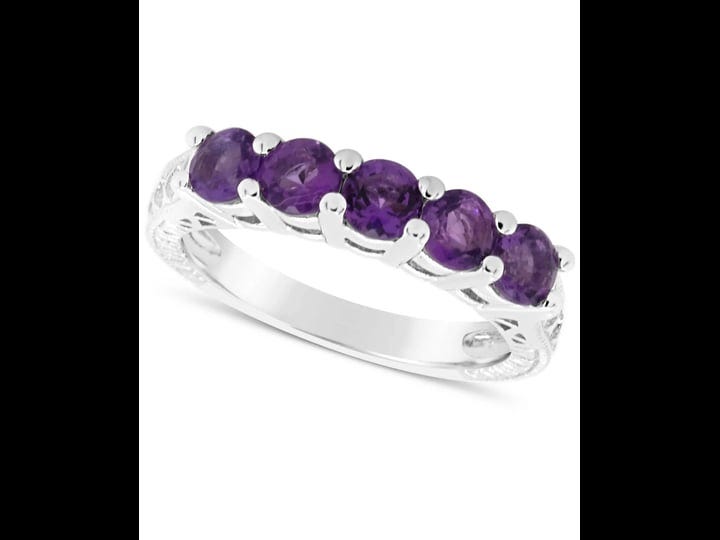 ladies-sterling-silver-5-stone-round-cut-amethyst-ring-purple-1