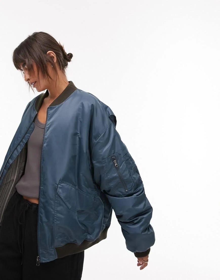 Stylish Oversized Blue Padded Bomber Jacket for Women | Image