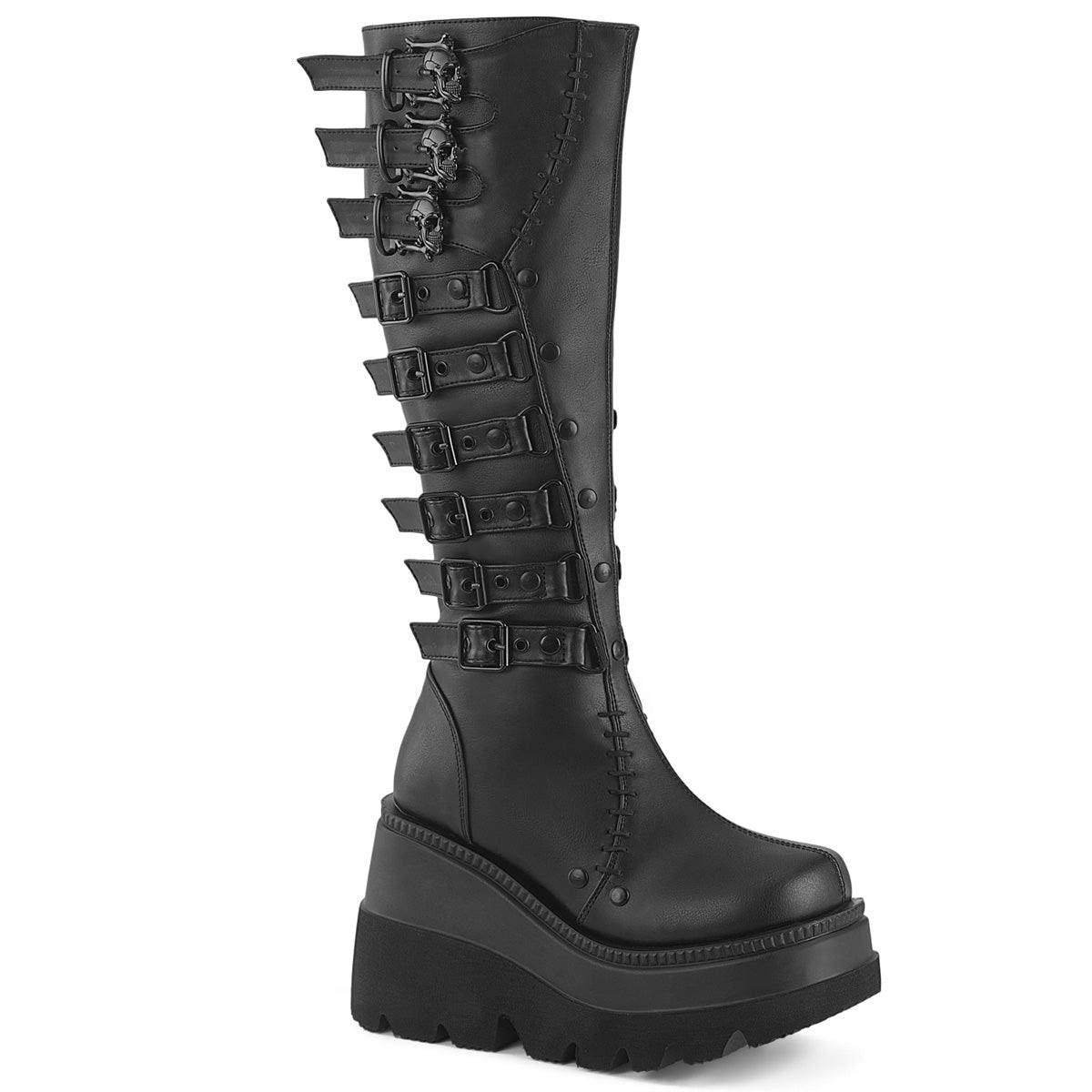 Shakertwo32: Platform Knee High Boot with Ornamental Buckles and Skull Embellishments | Image