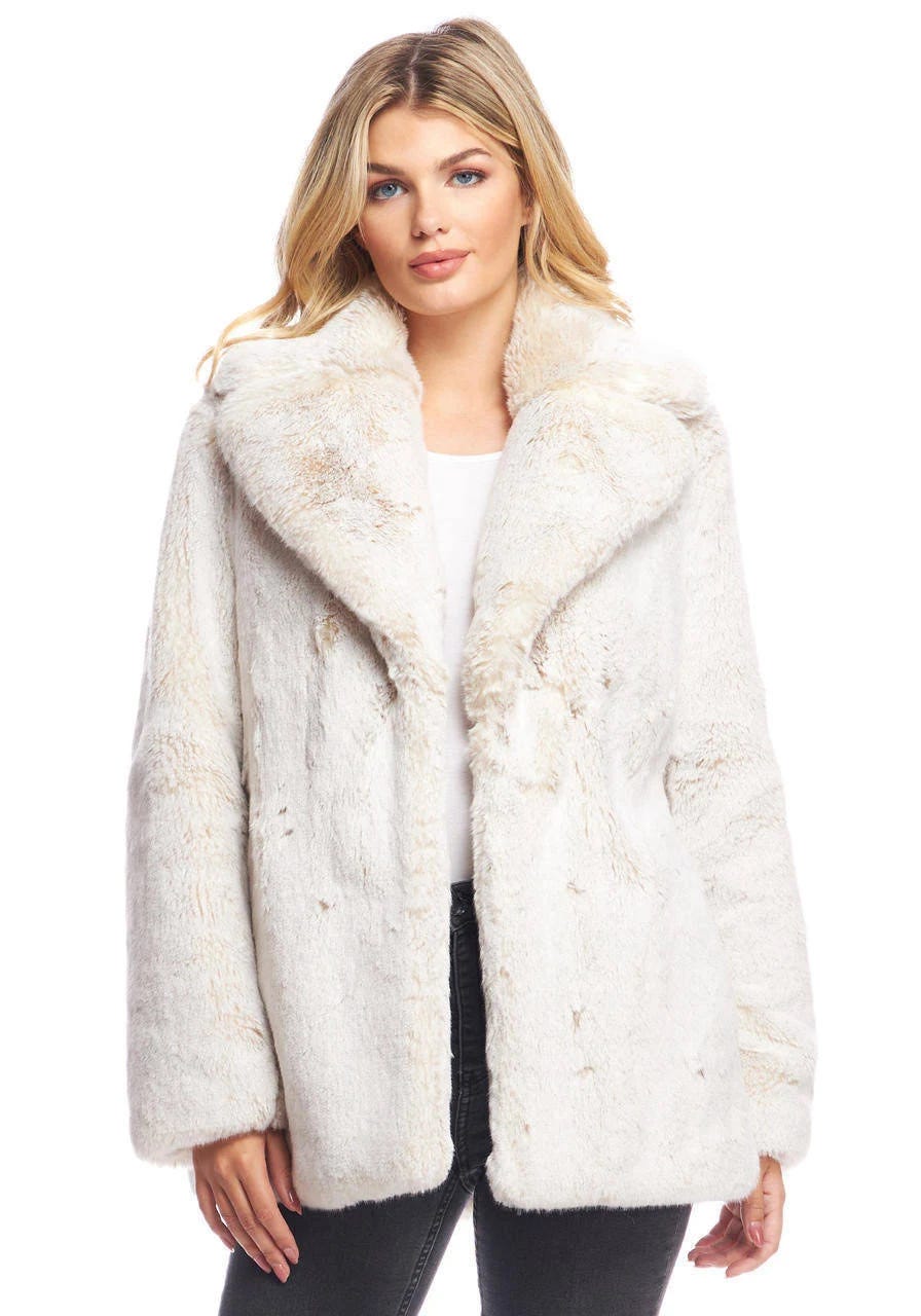 Pearl-Hued Faux Fur Coat with Notched Collar | Image