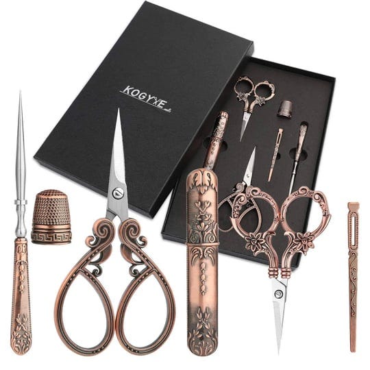 kogyxe-embroidery-scissors-kits-include-2-pairs-vintage-scissors-european-style-sewing-scissors-with-1