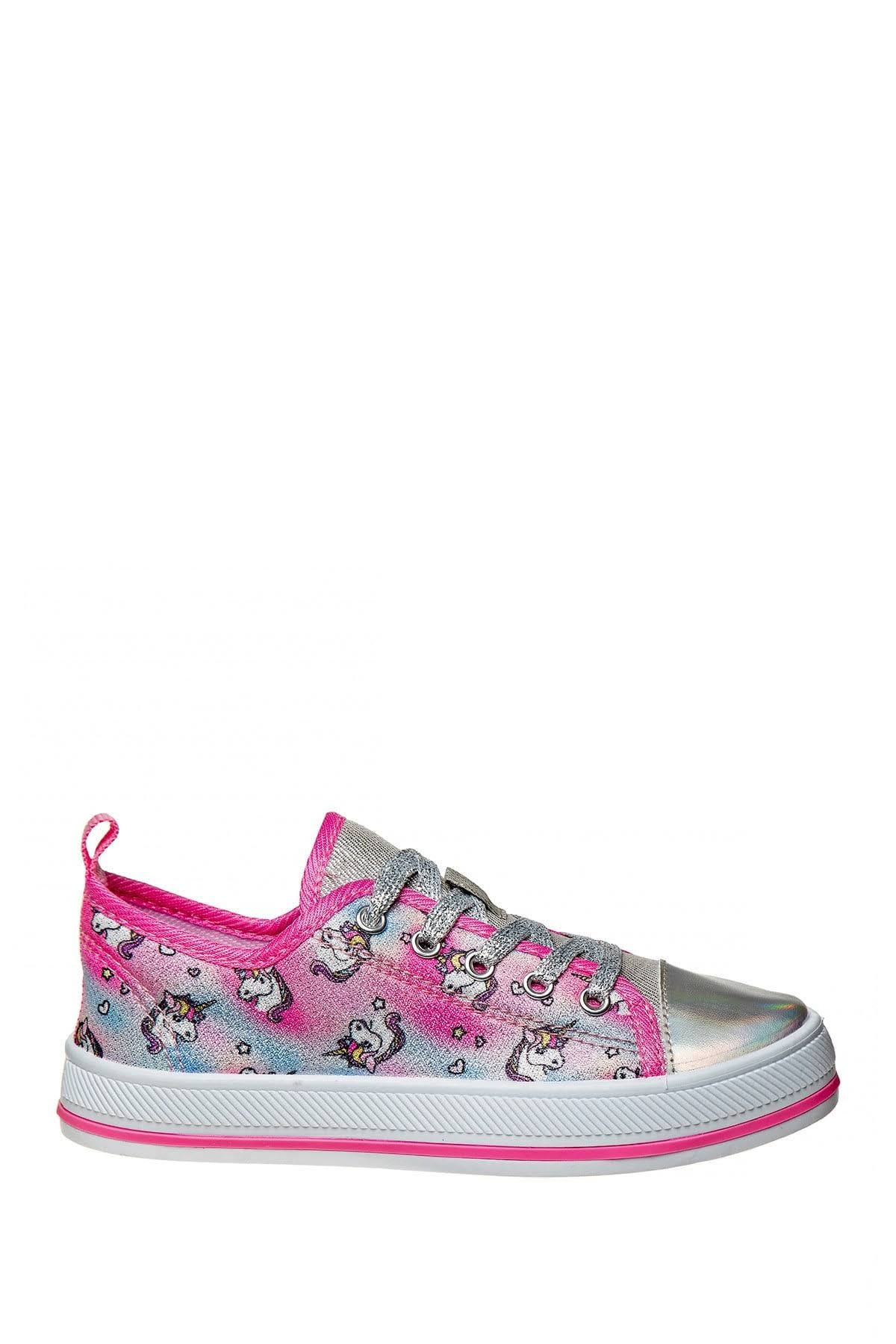 Josmo Metallic Unicorn Shoes - Pink/Silver Canvas Sneakers | Image