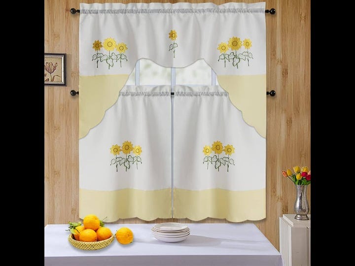 all-american-collection-modern-embroidered-3pc-kitchen-curtain-set-swag-valance-yellow-sunflower-1