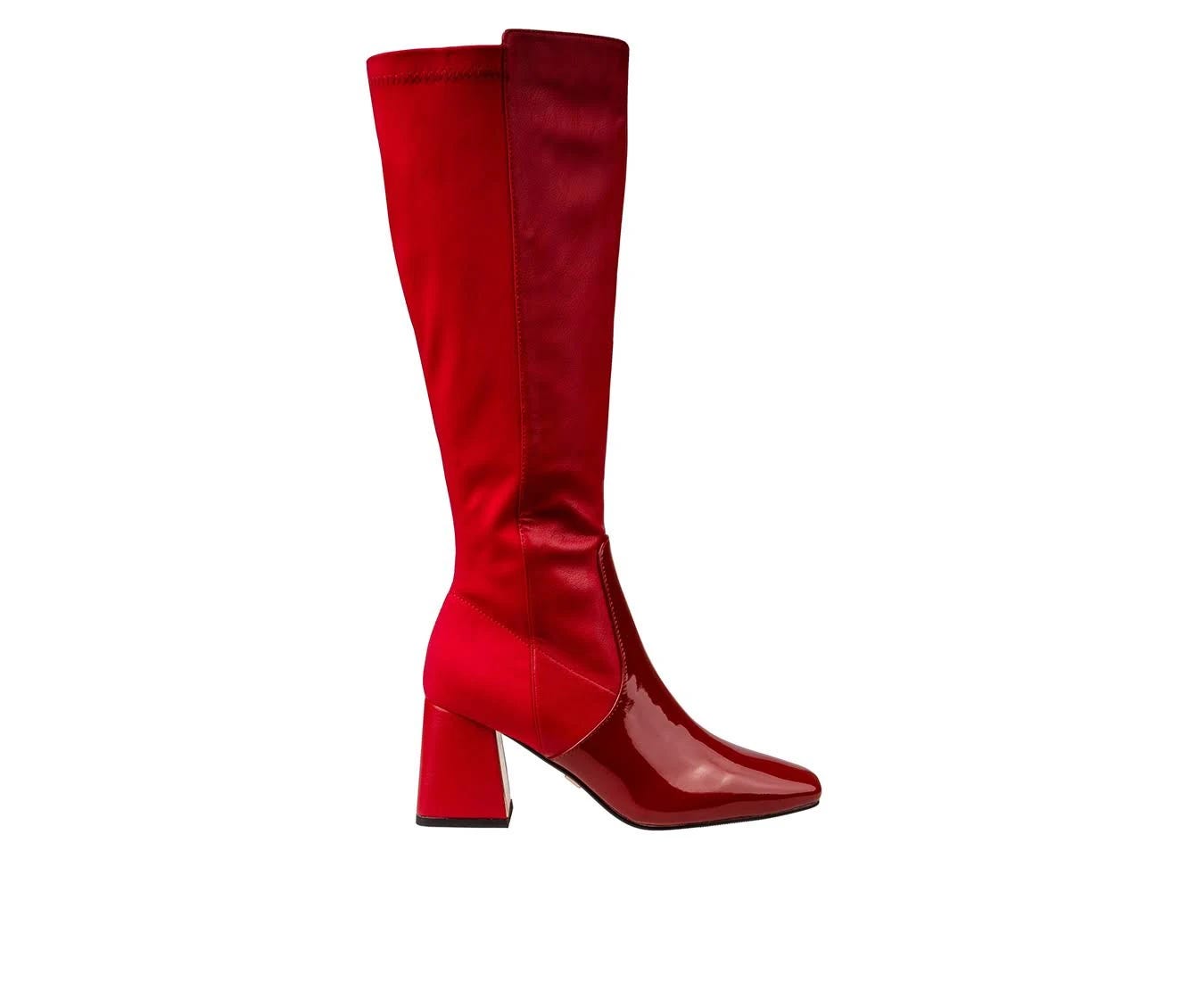 Stylish Women's Red Knee-High Patent Leather Boot with Stretch Back | Image