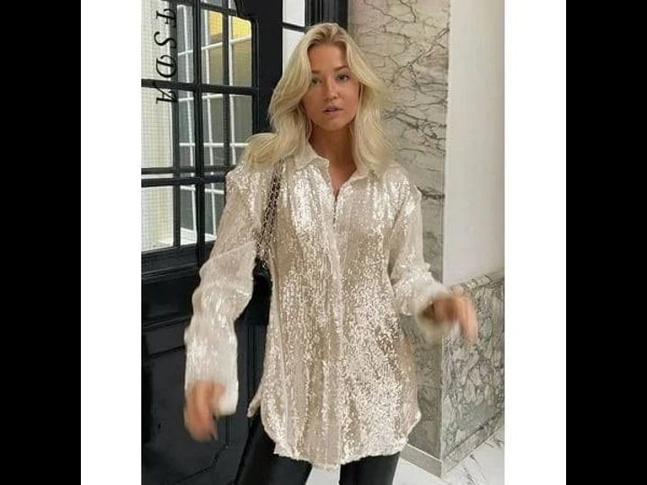 topgod-sequin-tops-for-women-button-down-long-sleeve-blouse-glitter-sparkly-streetwear-womens-size-m-1
