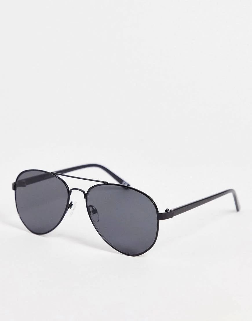 ASOS Black Retro Aviator Sunglasses with Smoke Lens | Image