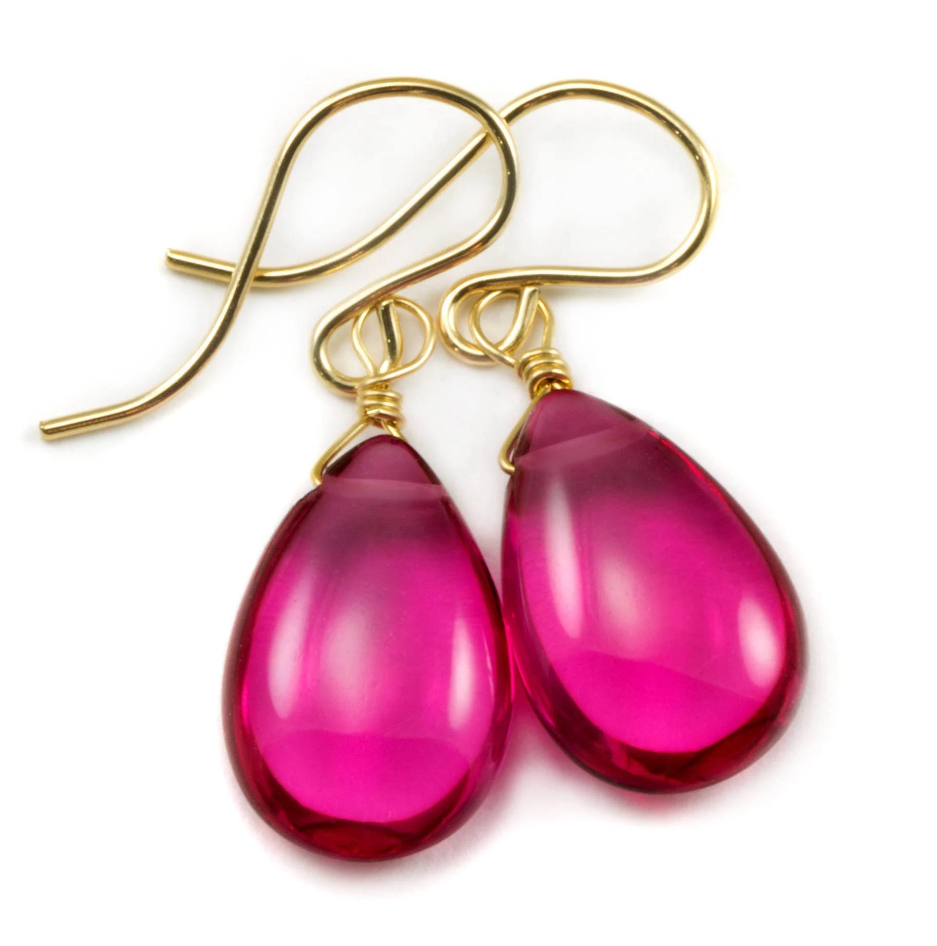 Hot Pink Teardrop Drops Earrings in Sterling Silver and Gold Options | Image