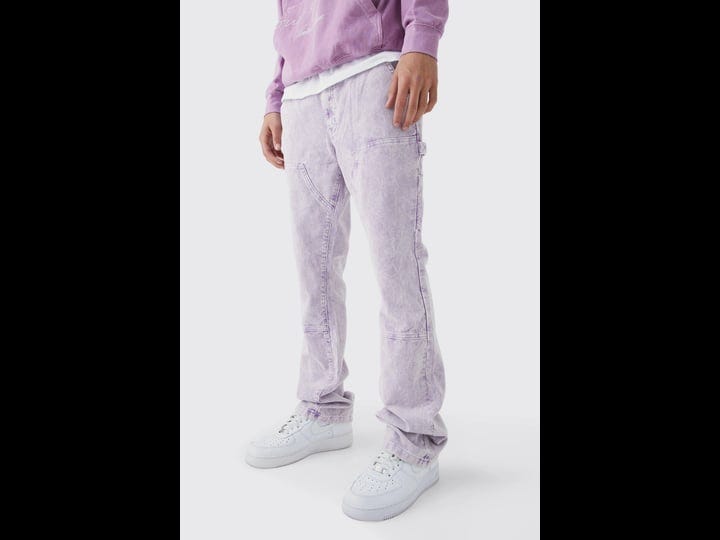 boohooman-mens-slim-flare-acid-wash-cord-pants-purple-1