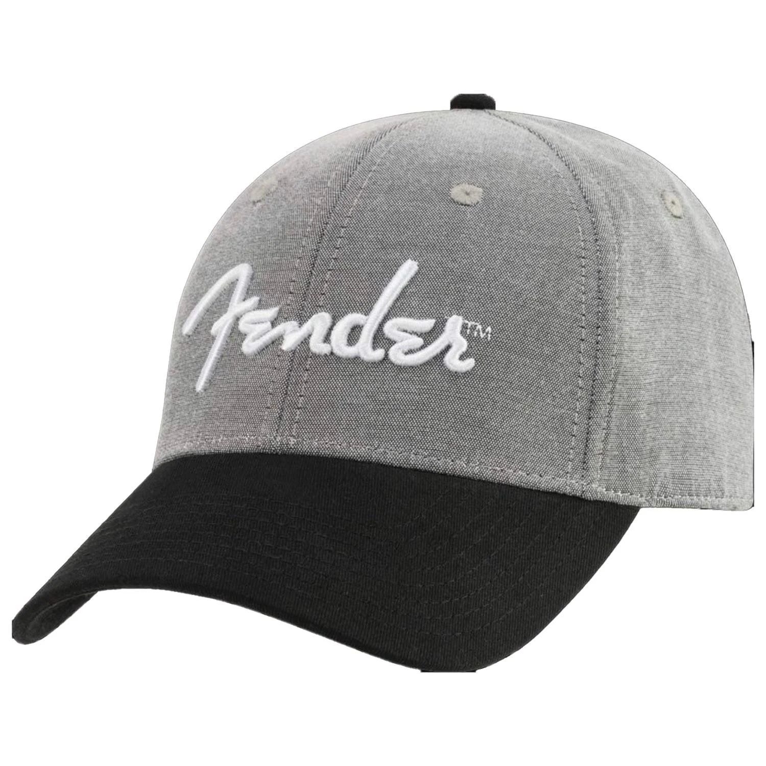 Stylish Fender Logo Hipster Dad Cap - Black/Gray Curved Bill Slide Buckle | Image