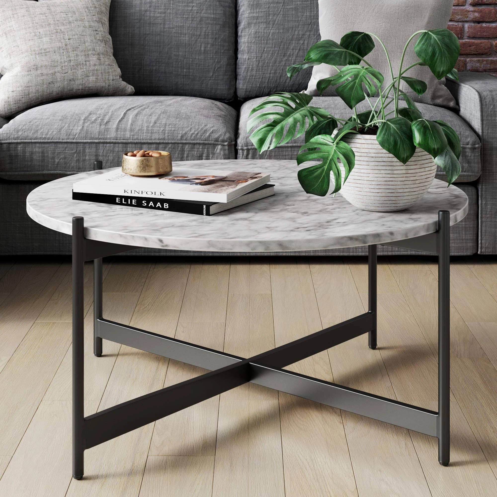 Round Modern Living Room Coffee Table with Faux Marble Finish | Image
