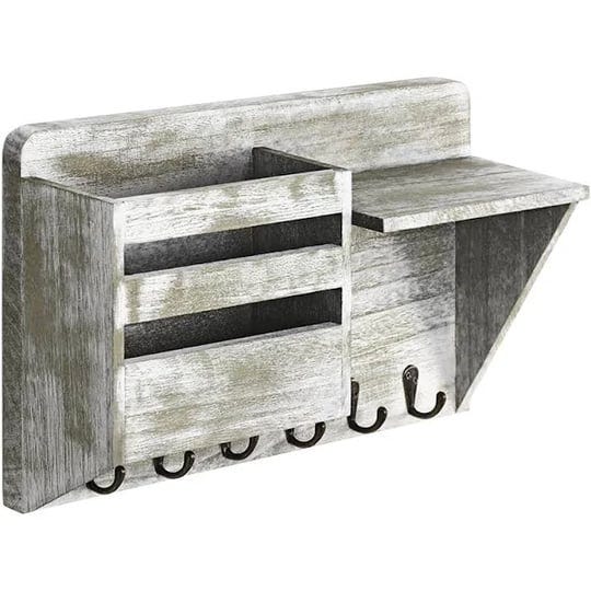 wall-mount-mail-key-holder-organizer-with-6-key-hooks-1-compartment-and-shelf-rustic-gray-size-15-75-1