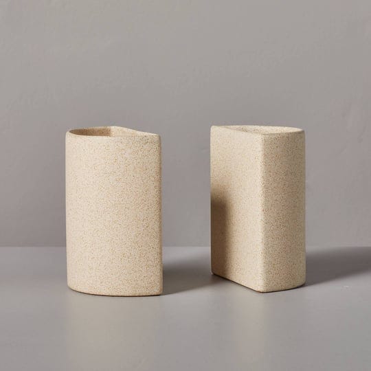 2pc-sandy-textured-ceramic-pencil-cup-bookend-set-natural-hearth-hand-with-magnolia-1