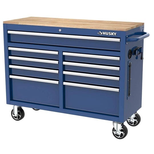 husky-h46x18mwc9blu-46-in-w-x-18-in-d-9-drawer-gloss-blue-mobile-workbench-cabinet-with-solid-wood-t-1