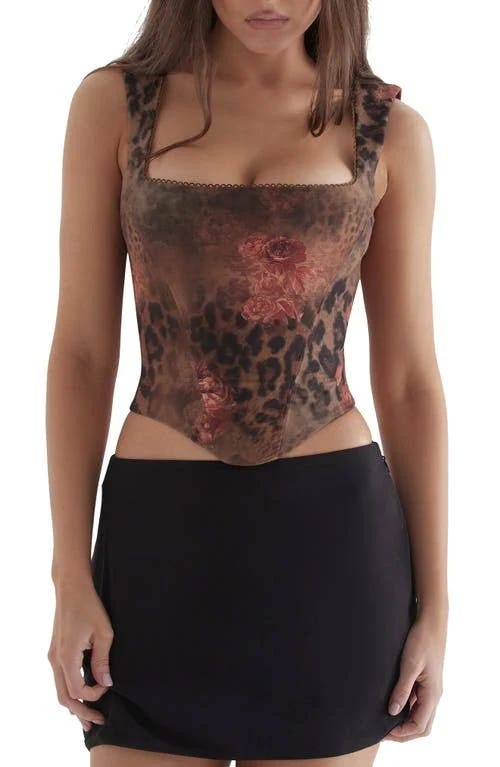 Stylish Floral Animal Print Corset Top by House of CB | Image