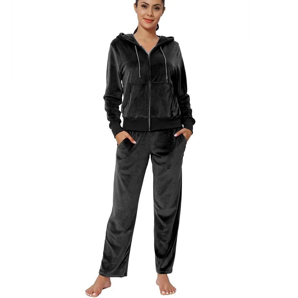 Velvet Tracksuit Set for Women - Jogging Suits with Zipper Closure | Image