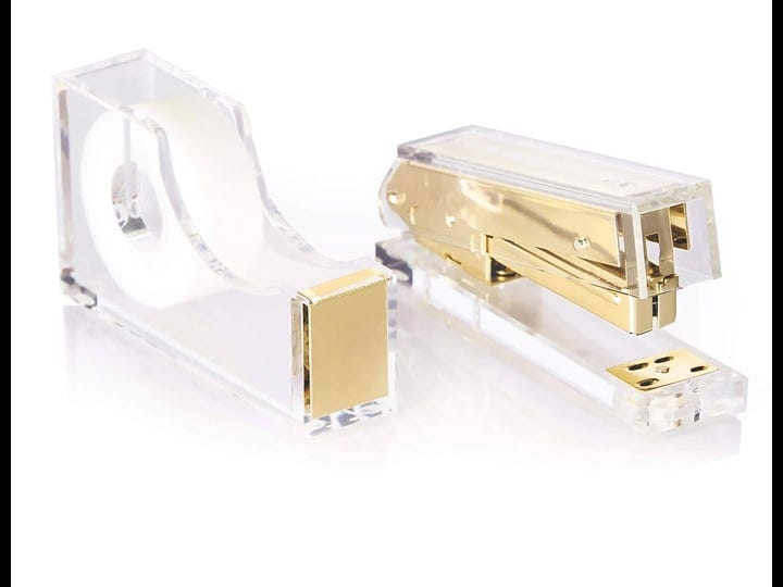 staple-stick-office-supplies-designer-acrylic-lucite-gold-stapler-tape-dispenser-elegant-gold-tape-d-1