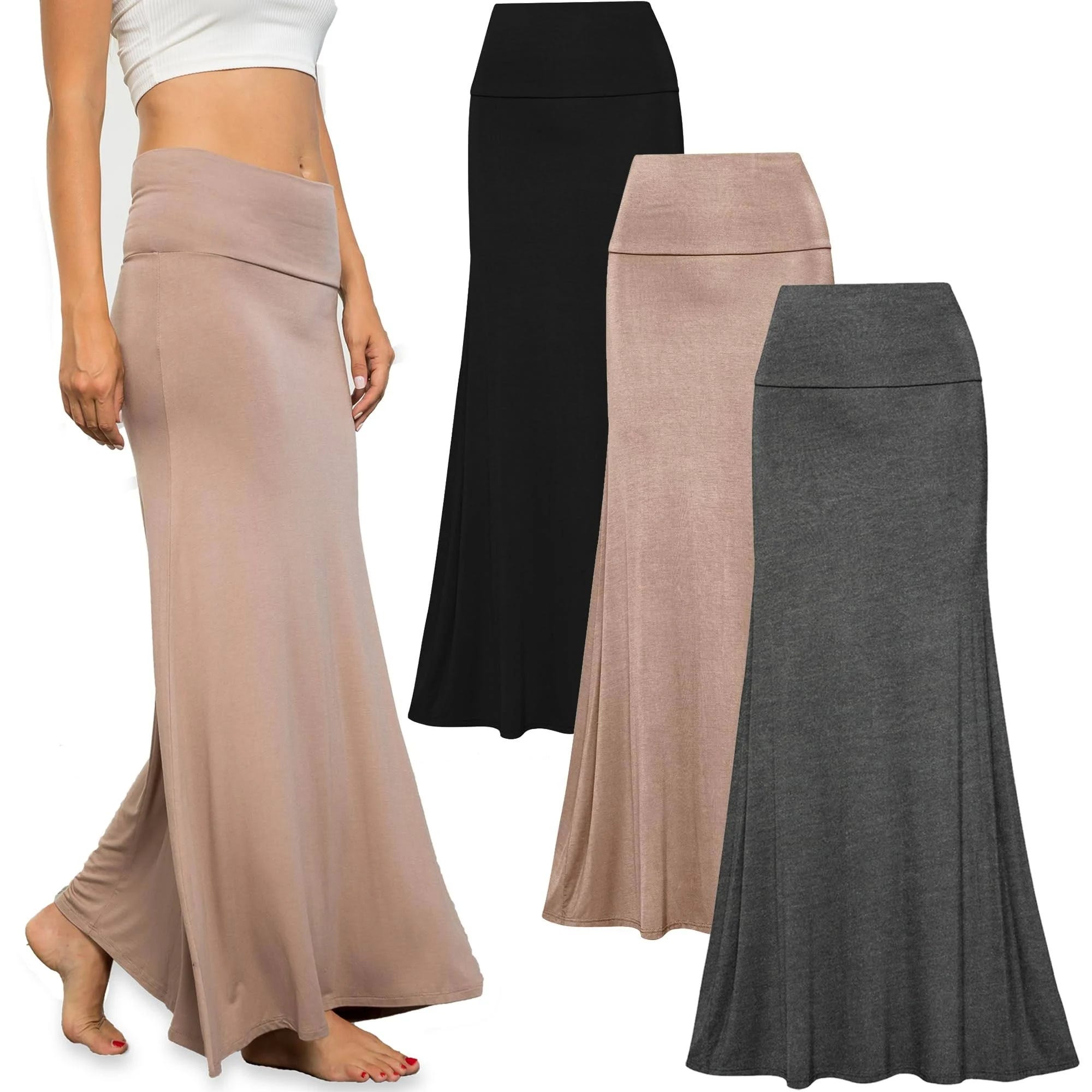 Flare Women's Fold Over Maxi Skirts - Comfortable Stretch High Waist | Image
