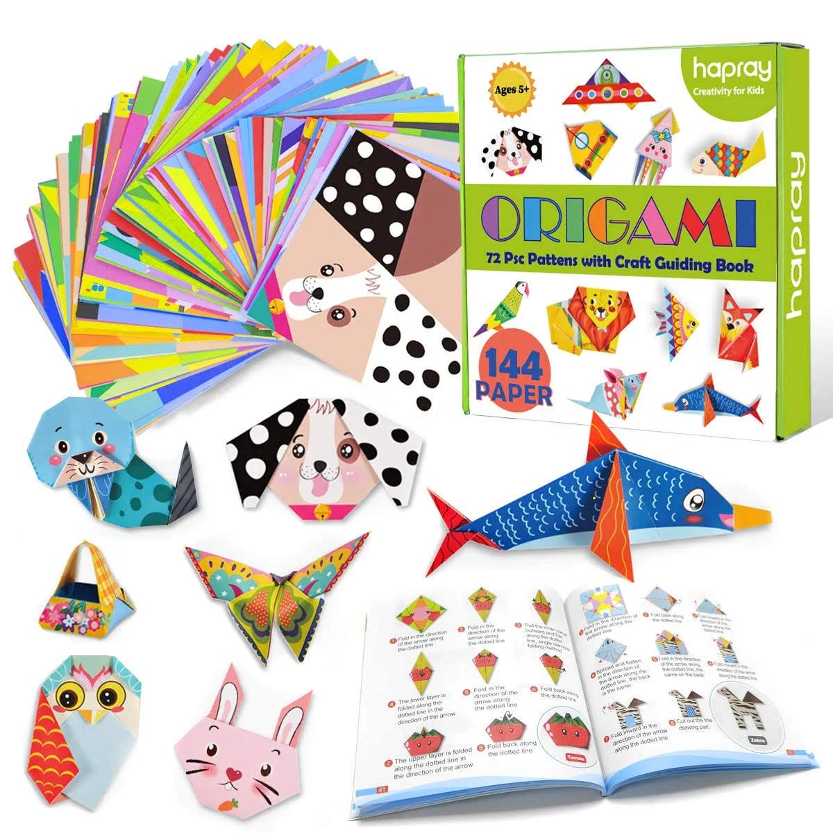 hapray Origami Paper for Kids: 144 Sheets with 72 Patterns and Craft Guidebook | Image