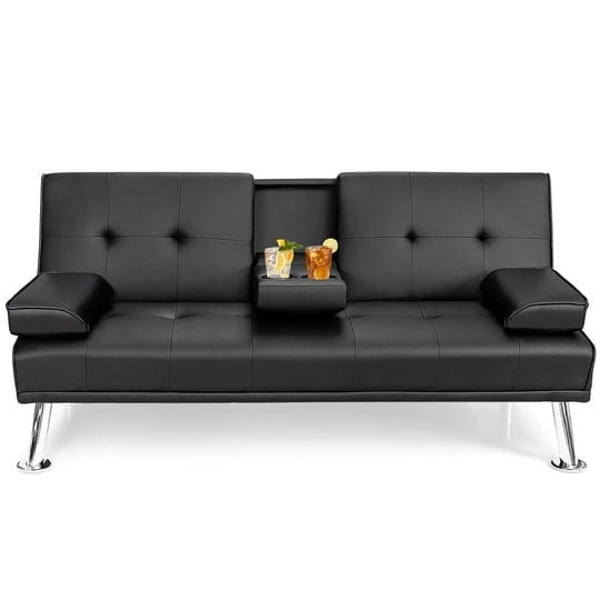 leather-sofa-bed-convertible-folding-couch-with-removable-armrest-black-1
