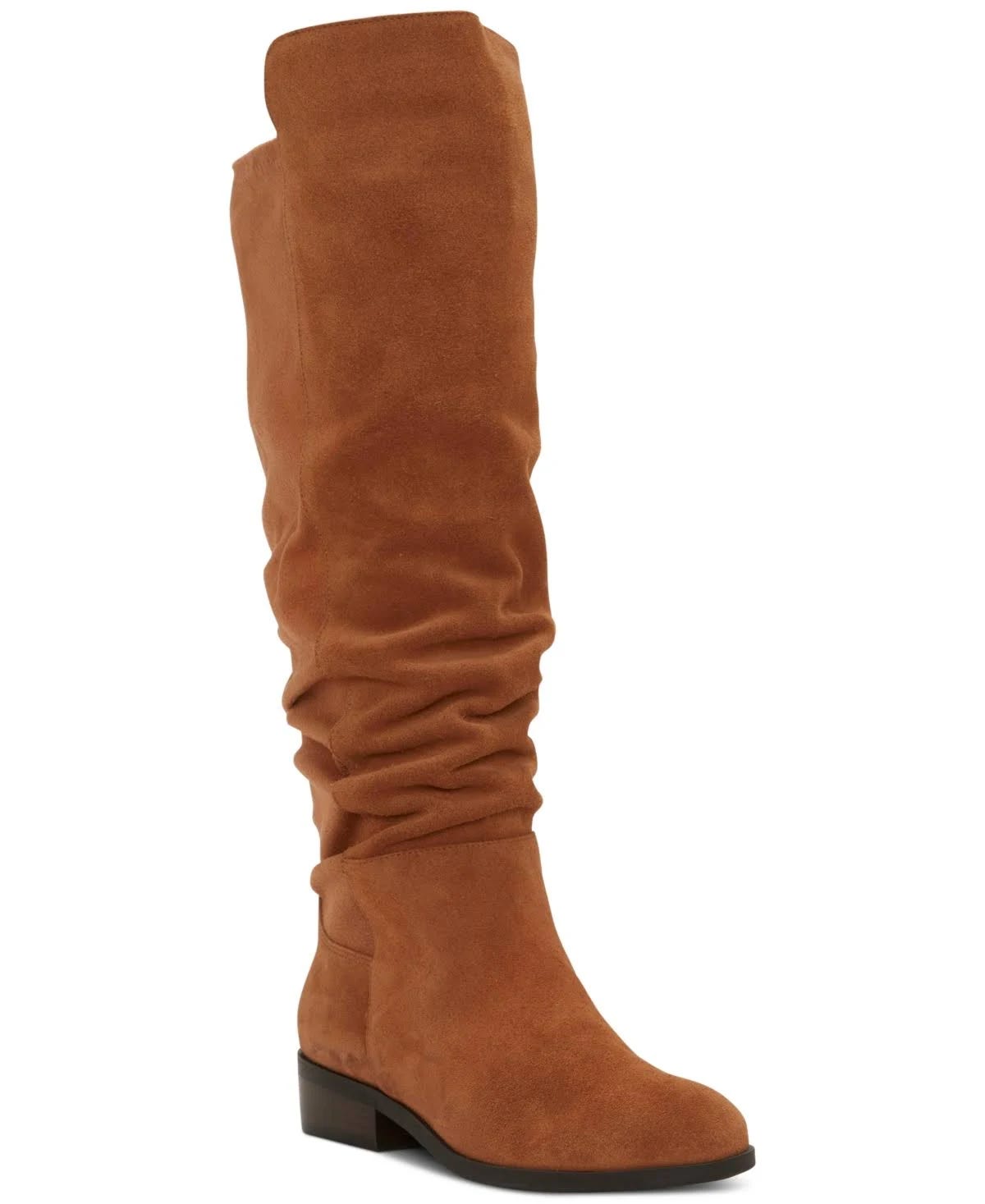 Stylish Tan Suede Knee-High Wide Calf Boots | Image