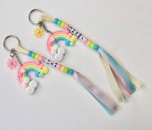 Handmade Pony Bead Rainbow Keyring with Personalised Name Option | Image