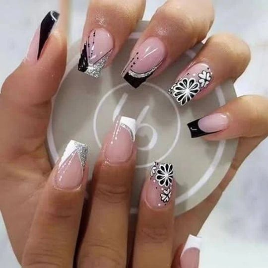 hnapa-french-tip-press-on-nails-coffin-short-fake-nails-with-glitter-flower-designs-glossy-glue-on-n-1
