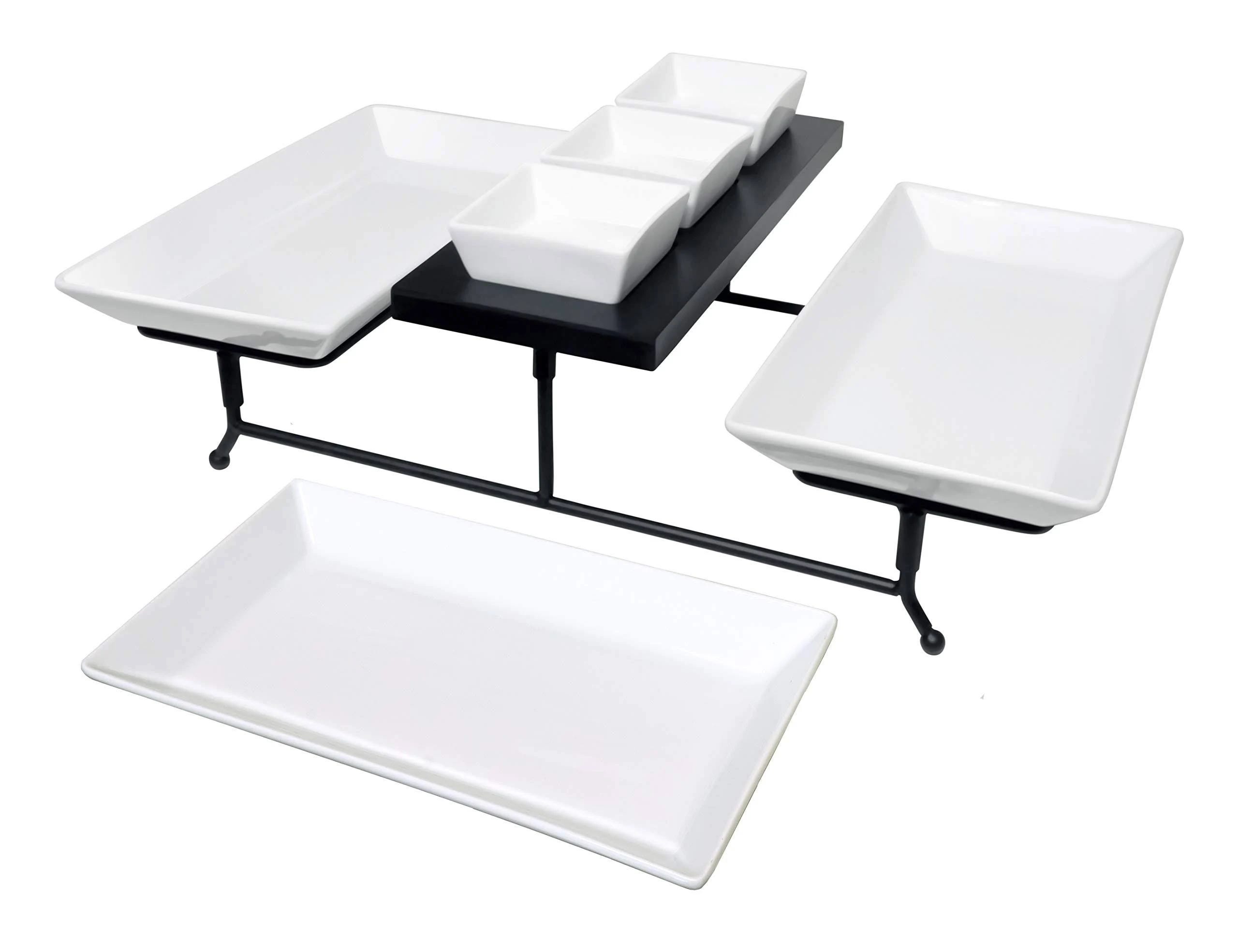 Versatile 3-Tier Collapsible Serving Tray with Porcelain Plates and Bowls | Image