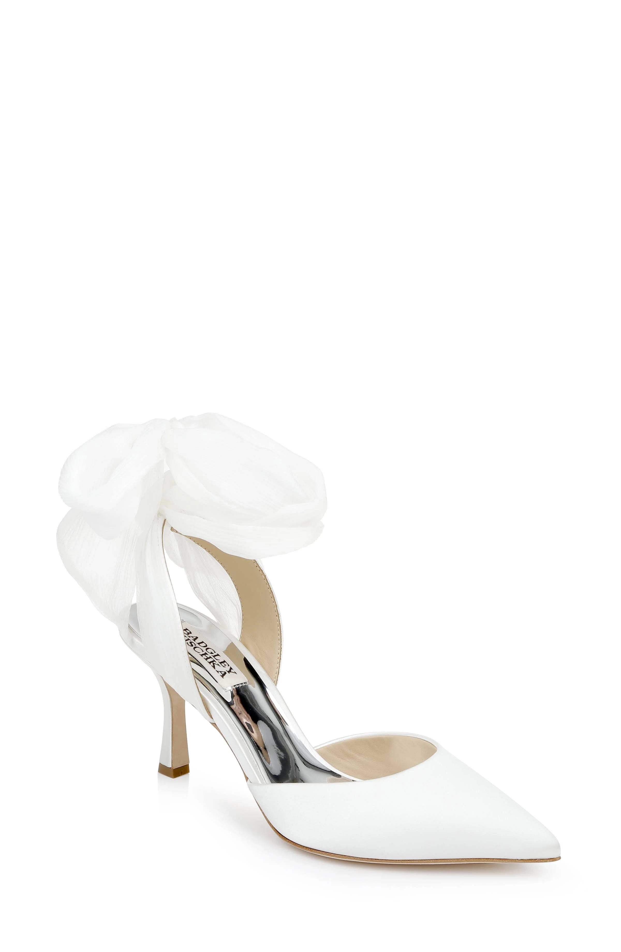 White Satin Pointy Toe Pump with Luxurious Leather Lining | Image