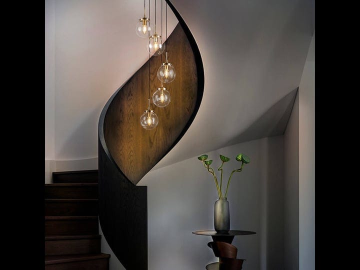 5-light-antique-gold-pendant-light-chandelier-with-clear-globe-bubble-glass-linear-for-staircase-1