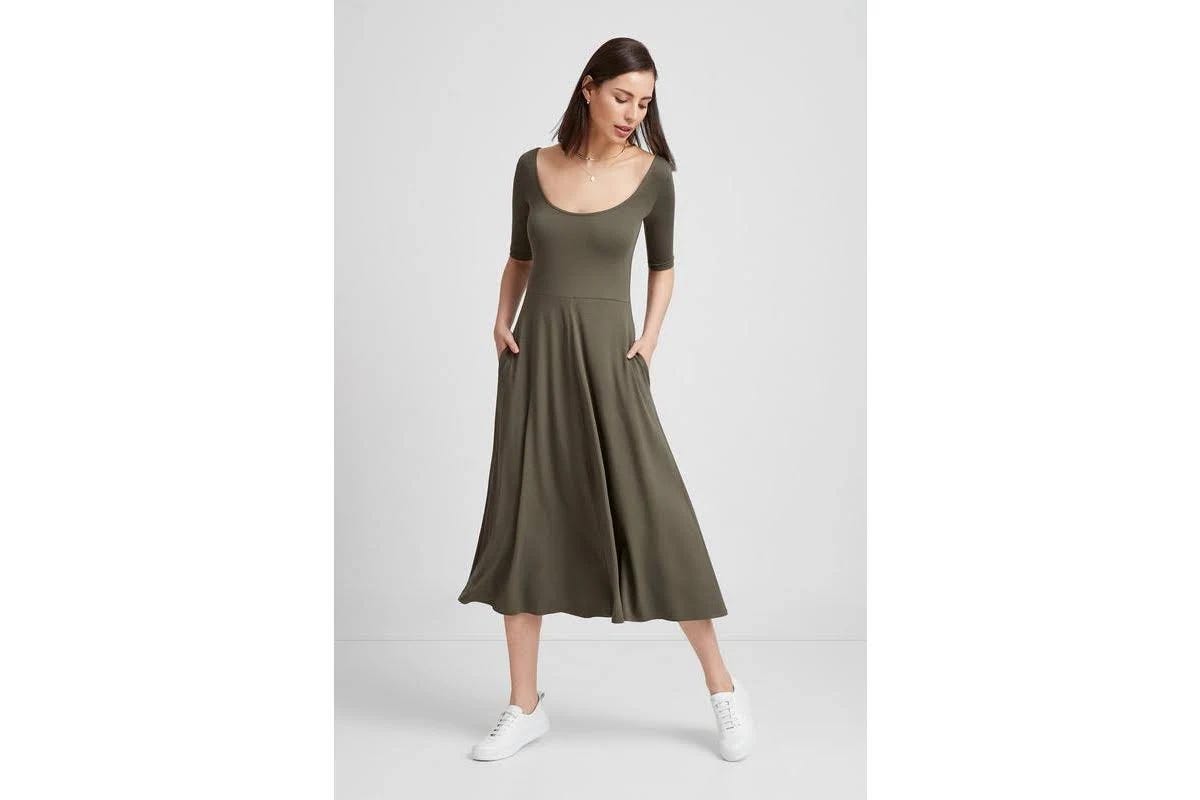 Dark Olive Green Innogen Dress: Comfortable and Stylish Fit | Image