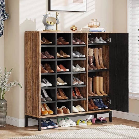 shoe-cabinet-for-entryway-6-tier-shoe-rack-with-doors-and-23-cubbies-brown-1