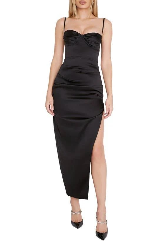 Luxurious Black Pleated Midi Dress for Glamorous Occasions | Image