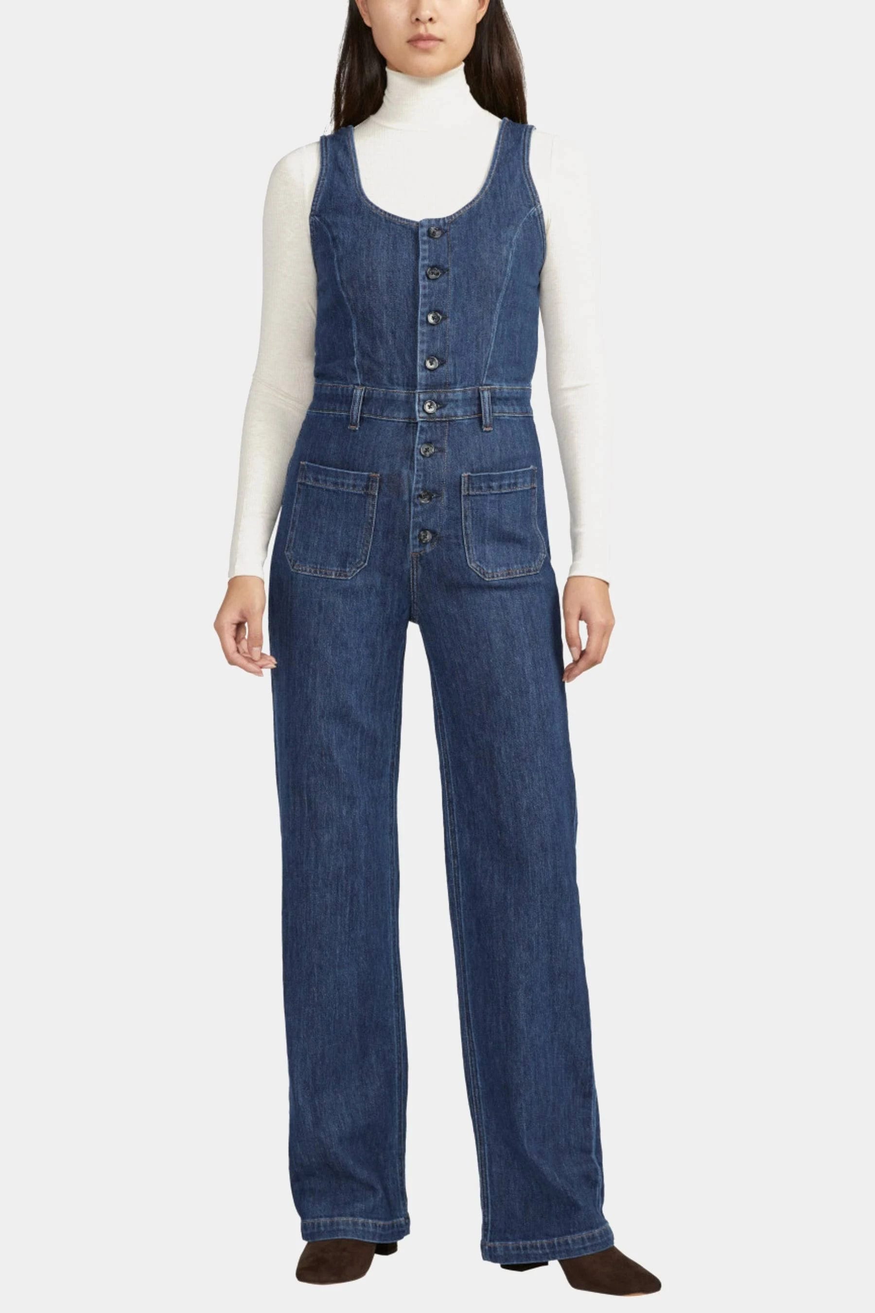 Vintage-Inspired Indigo Wide Leg Denim Jumpsuit | Image