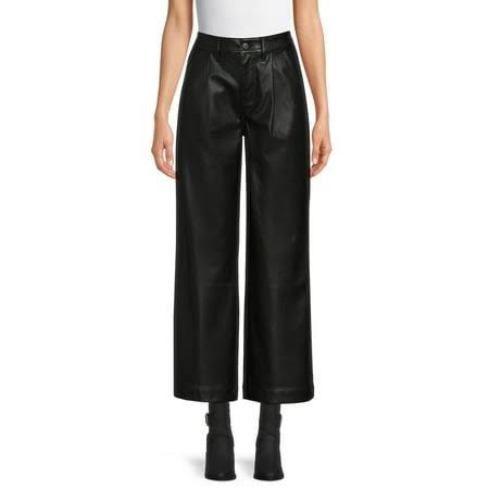 High-Rise Faux Leather Wide Leg Trousers for Women | Image