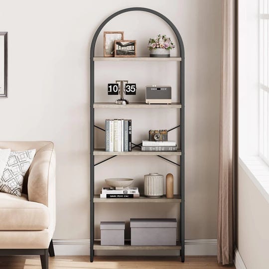 5-tier-bookshelfbookcase-with-metal-frame-grey-1