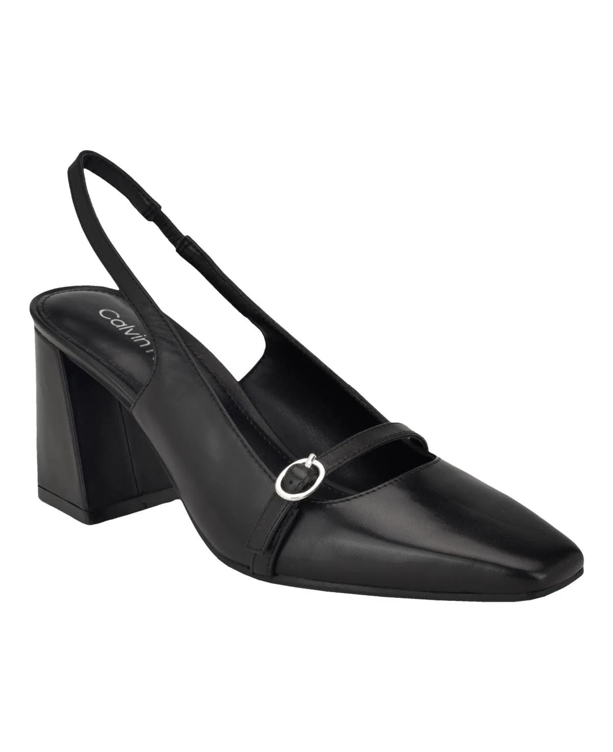 Stylish Black Square Toe Block Heel Pumps from Calvin Klein | Image