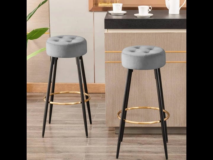 furniliving-modern-30-inch-grey-velvet-round-bar-stools-backless-kitchen-islands-dining-stools-set-o-1