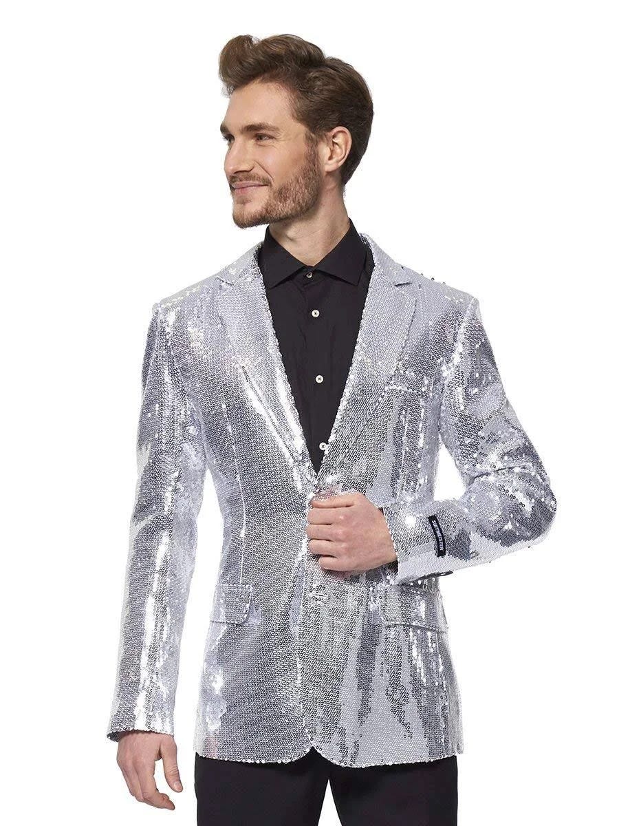 Glittering Silver Sequined Blazer for Men | Image
