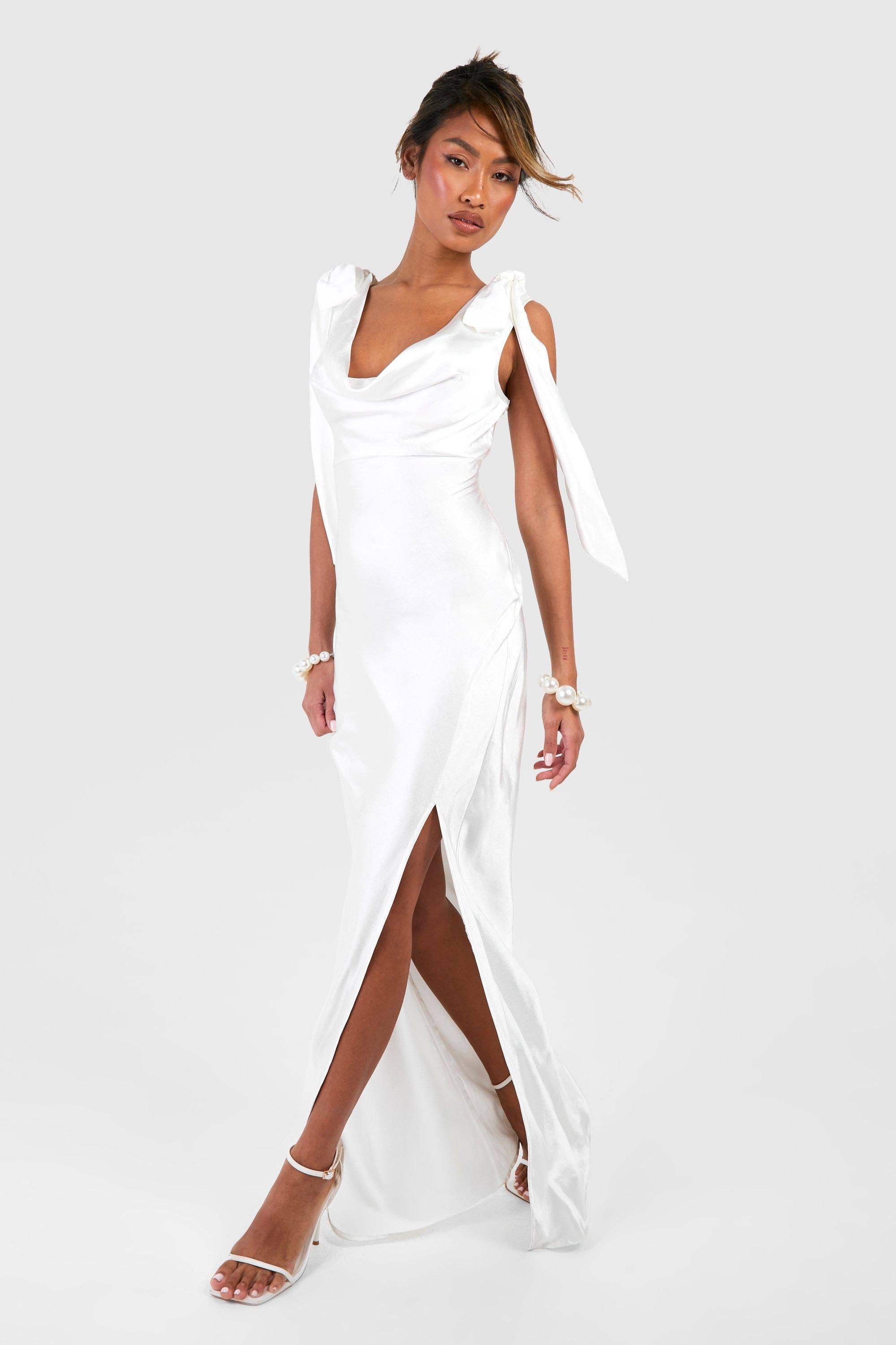 Stylish Maxi Slip Dress in White Satin | Image