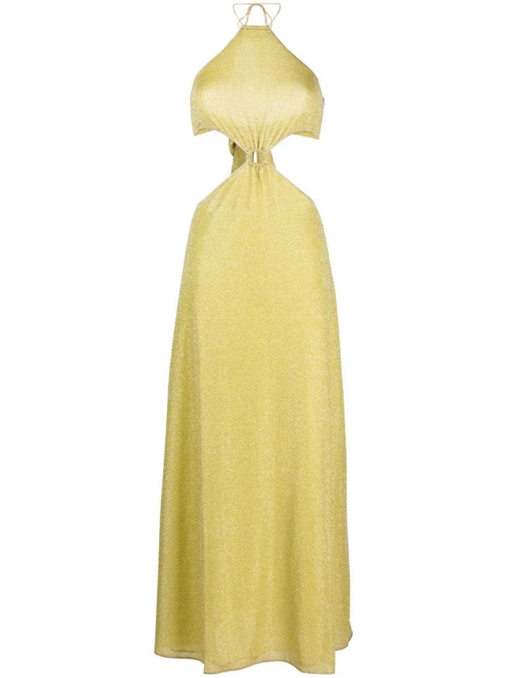 Lemon Yellow Halterneck Gold Cut Out Maxi Dress | Image