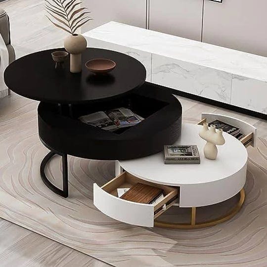 flieks-modern-round-lift-top-nesting-coffee-tables-with-2-drawers-white-black-1